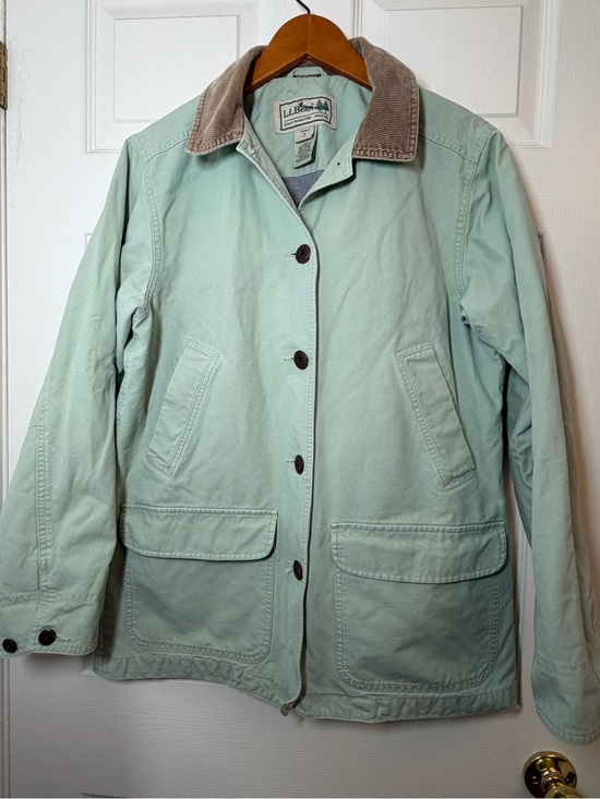 L.L. Bean Jackets & Blazers - L.L. Bean Mint Green Cotton Utility Barn Jacket with Tan Corduroy Collar